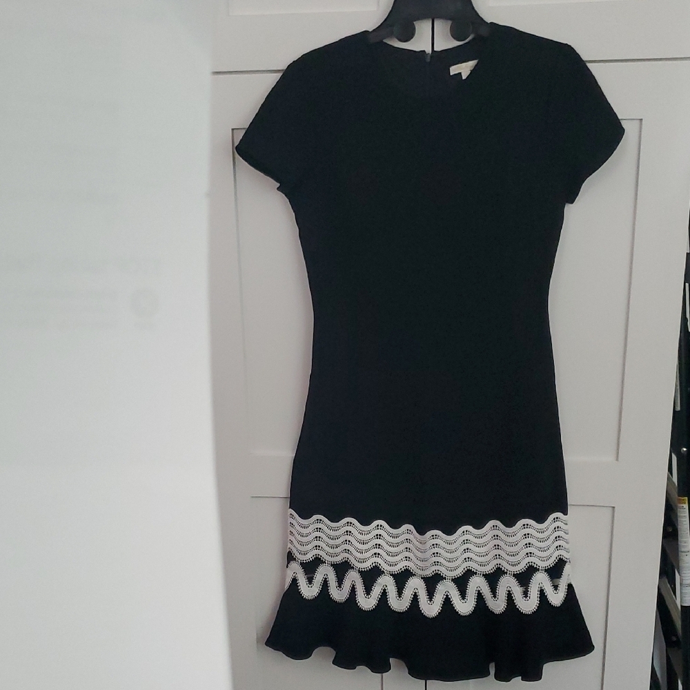 Thoshanna Black Maxi Dress with White Lace Hem